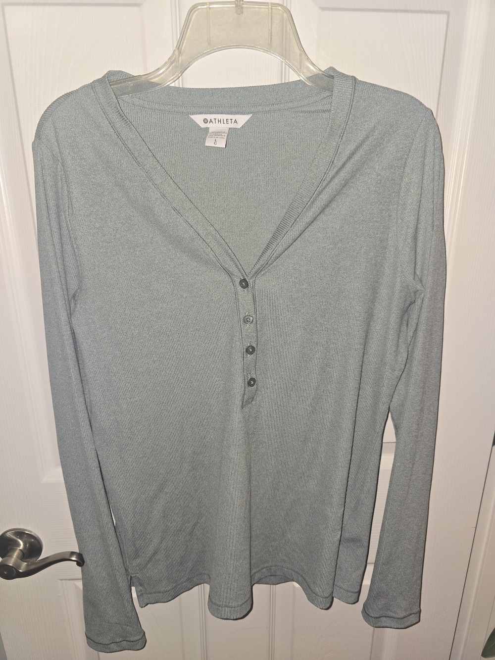 Athleta Women's Long-Sleeve Henley Top in Sage Green Women's Large